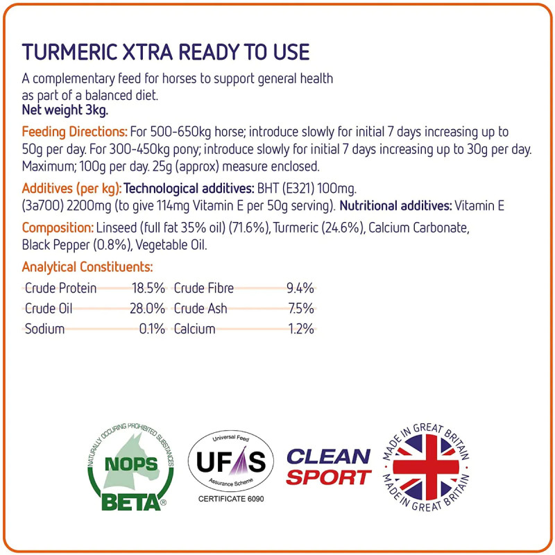 Gurkemeie Turmeric Extra 3kg Equine America